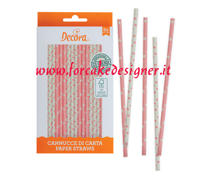  Foto: Decora - Cannucce stars e pois pink 80 pz