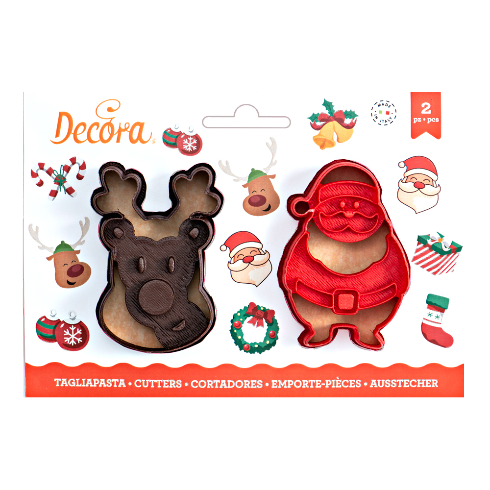  Foto: Decora - SET 2 TAGLIAPASTA IN PLASTICA BABBO NATALE E RENNA